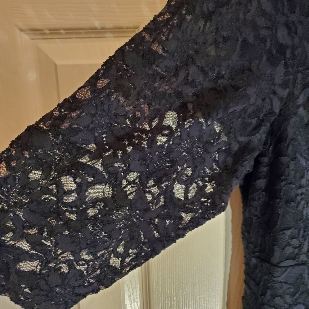 NEW Tiana B Navy Blue Lace 3/4 Sleeve Faux Wrap Top Dress Lined Size 26W - Picture 5 of 7